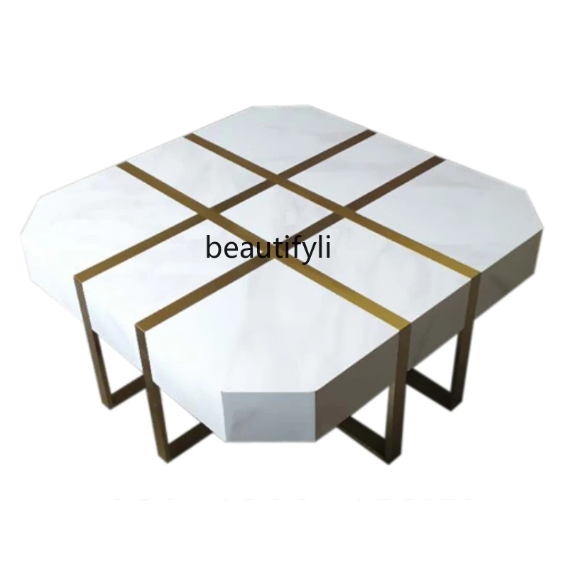 

yj American Marble Coffee Table Light Luxury Post-Modern Stainless Steel Square Tea Table Hong Kong Style Model Room