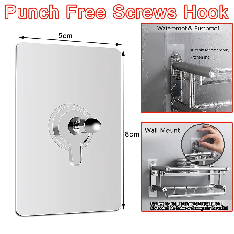 Punch Free Screws Hook Hanger Screw Free Sticker Wall Adhesive Hooks 10 pcs For Mount Wall Shelf Picture Hanging Kitchen Bathroom