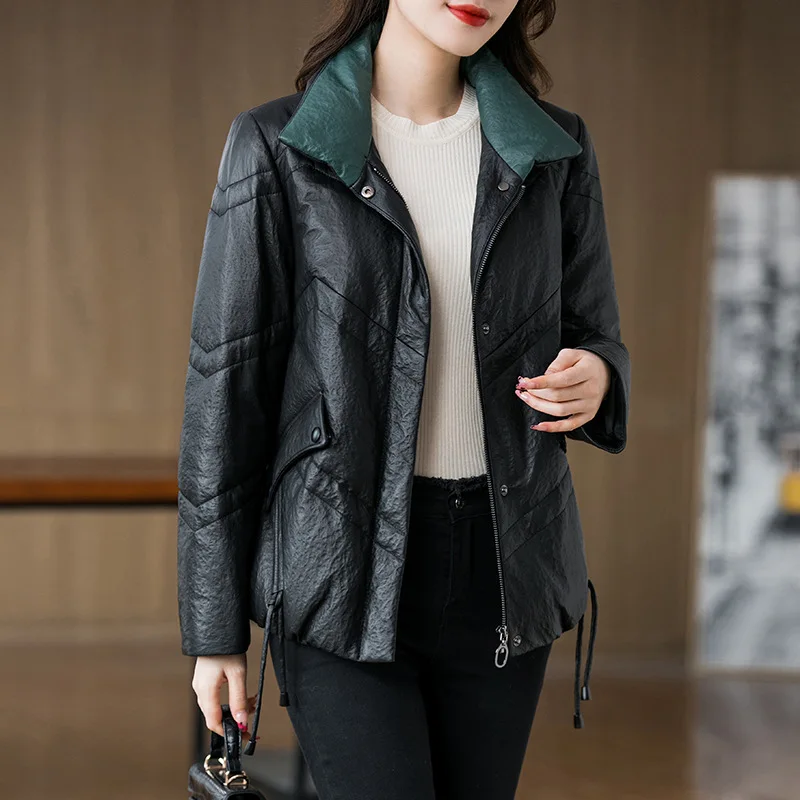 

2023 Promotion Winter New Genuine Leather Down Coat Women's Small Short, Tall, Thickened, Warm Leather Coat Trend