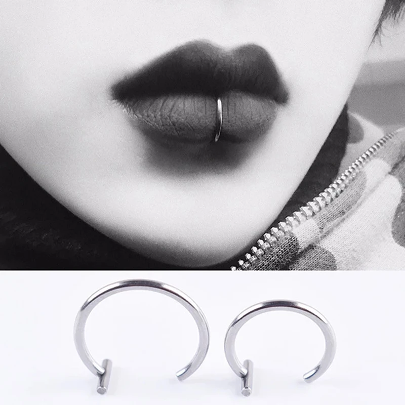 New Punk 8/10mm Titanium Steel Lip Rings Cuff Clip on Fake Labret Piercing Ear Nose Hoops Uni Women Septum Body Jewelry