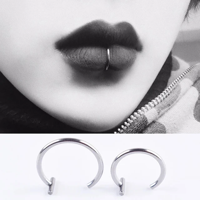 Unleash your inner rebel with the New Punk Titanium Steel Lip Rings Cuff.