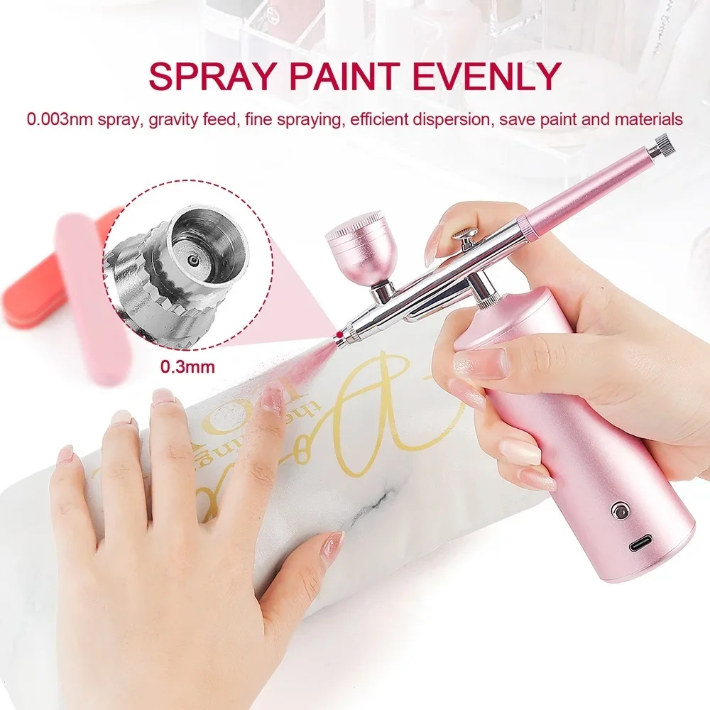Top 0.3mm Pink Mini Air Compressor Kit Air-Brush Paint Spray Gun Airbrush For Na
