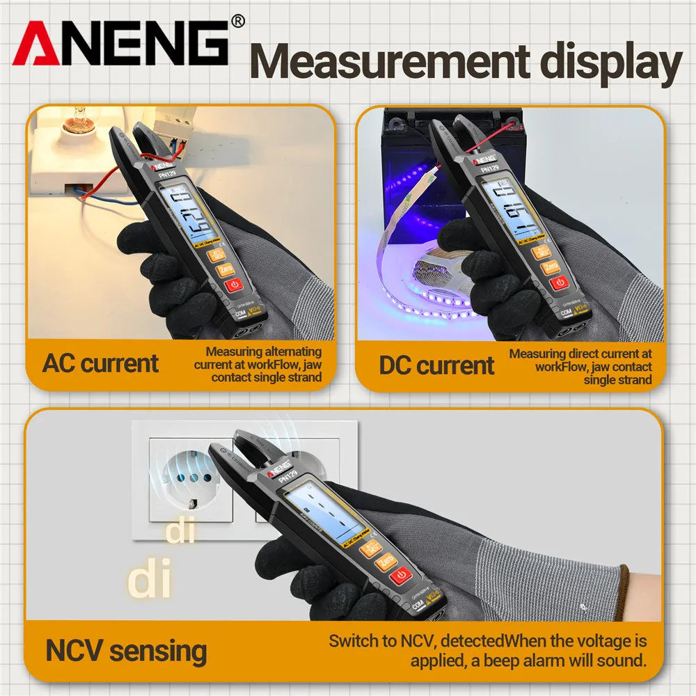 클램프 미터 멀티미터 AC/DC 전류 저항 NCV NCV 감지 4000 카운트 자동 식별 테스터 도구 ANENG PN129