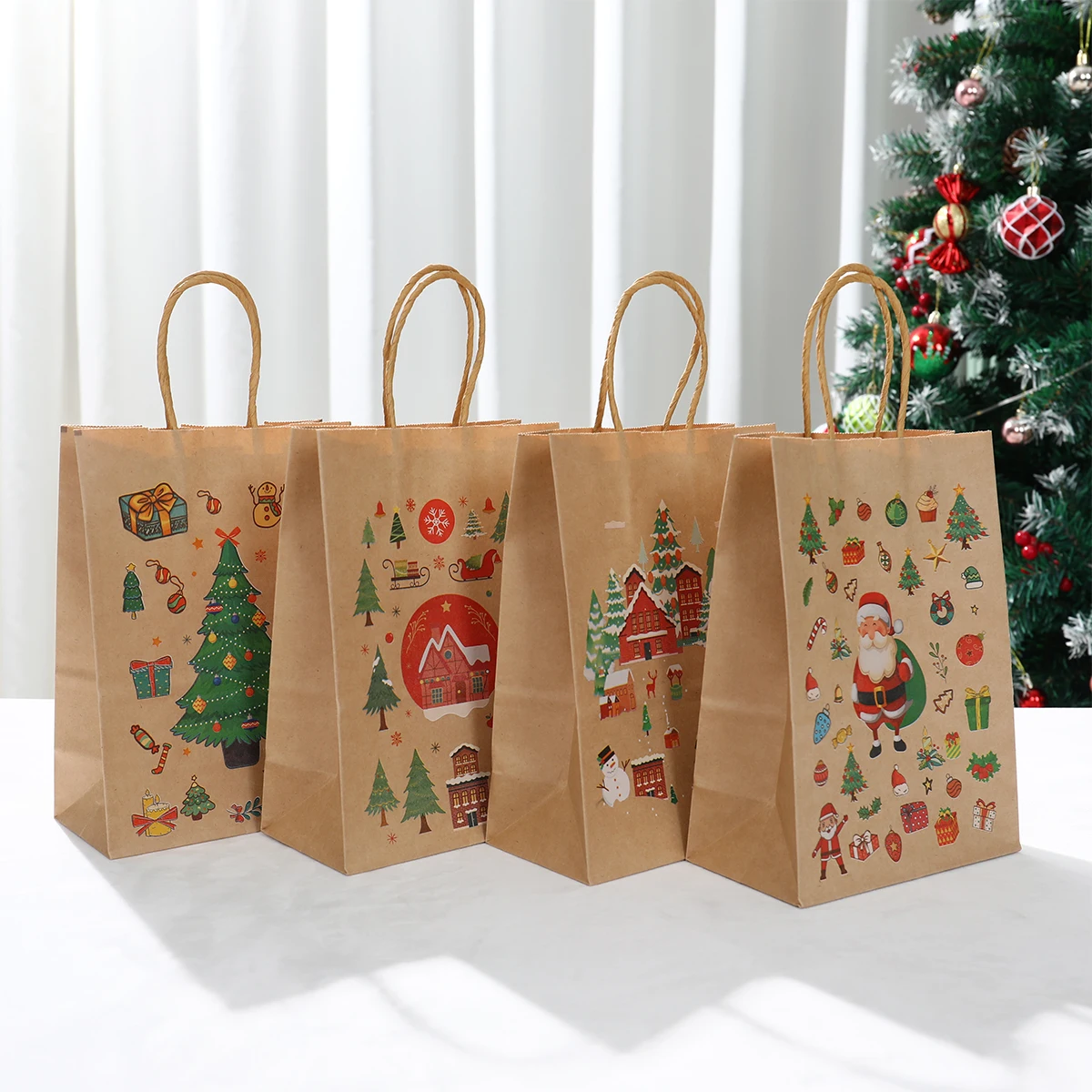 Christmas Santa Claus Snowflake Kraft Paper Handbag Marry Christmas Party Decor Home Navidad Natal Noel New Year