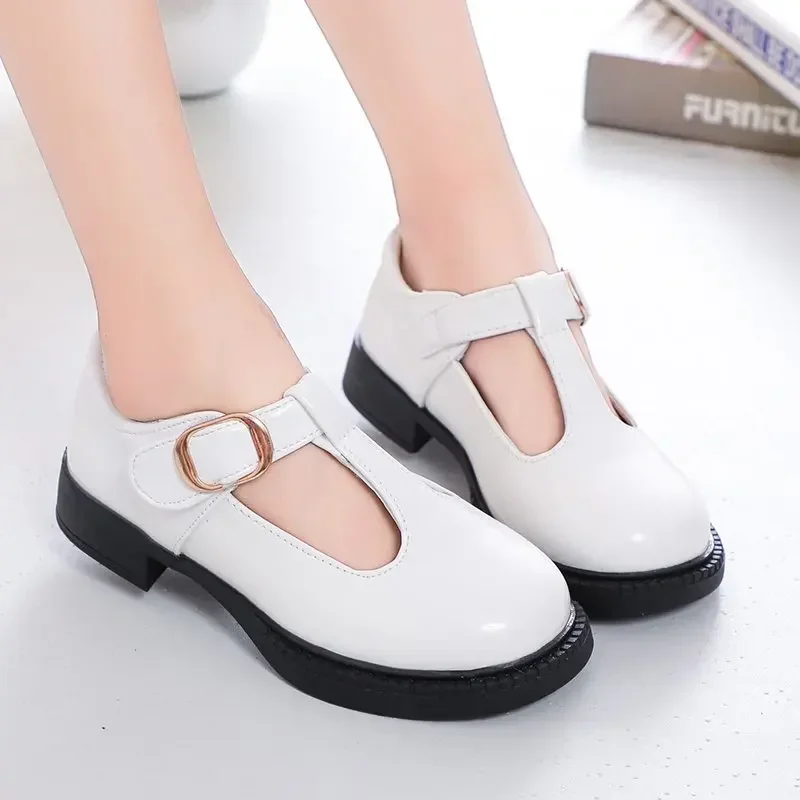 Black White Leather Girls School Party Flats