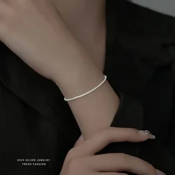 Elegant Authentic Sterling Silver Necklace - Sparkling 2mm Collarbone Chain, Timeless Jewelry Gift (20CM Bracelet)