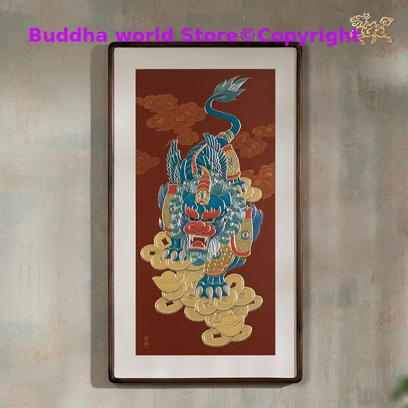

70cm large Company home wall high grade brass sculpture frame painting ZHAO CAI Dragon PI XIU bring wealth GOOD LUCK