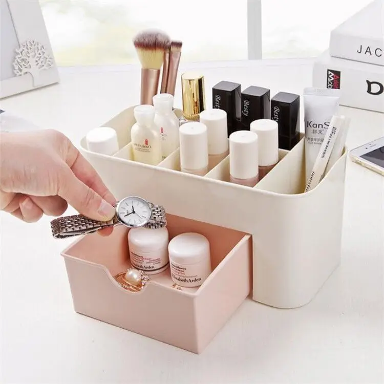 Description Picture 5 of itemDouble Layer Plastic Makeup Organizers Storage Box Cosmetic Drawers Jewelry Display Box Case Desktop Container Boxes Organizer