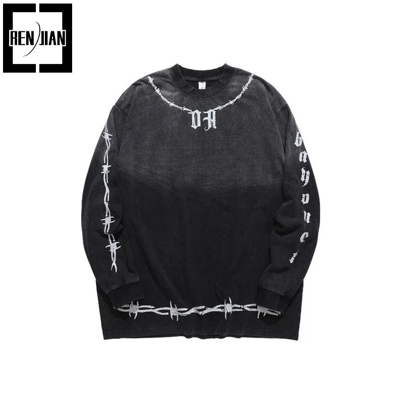 

Mens Hi Street Vintage Hoodies Fashion Streetwear Retro Sweatshirt Letter Printed Oversized Hip Hop Pullover Tops
