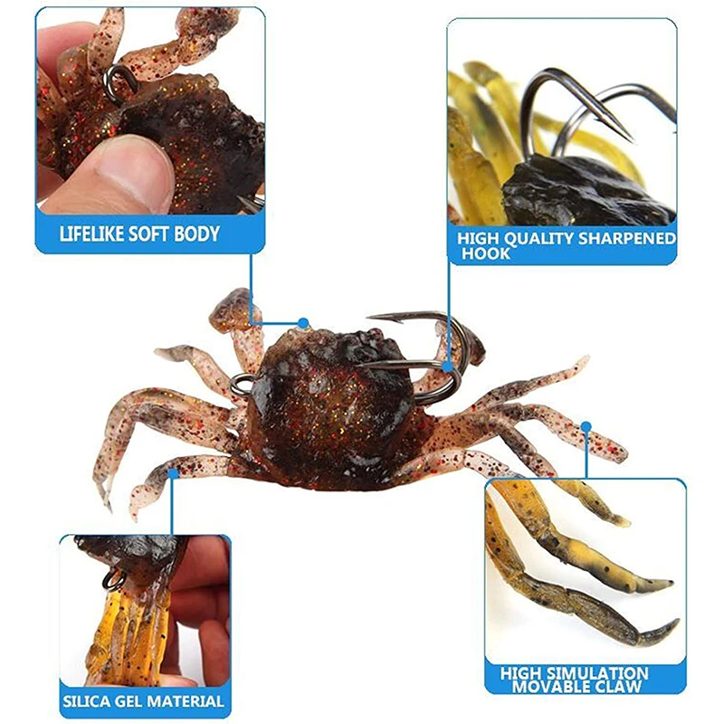 PROBEROS Artificial Crab Lures Baits Jig Fishing Liquid Saltwater  Simulation Crab Soft Fish with Sharp Hooks Sea Crankbaits