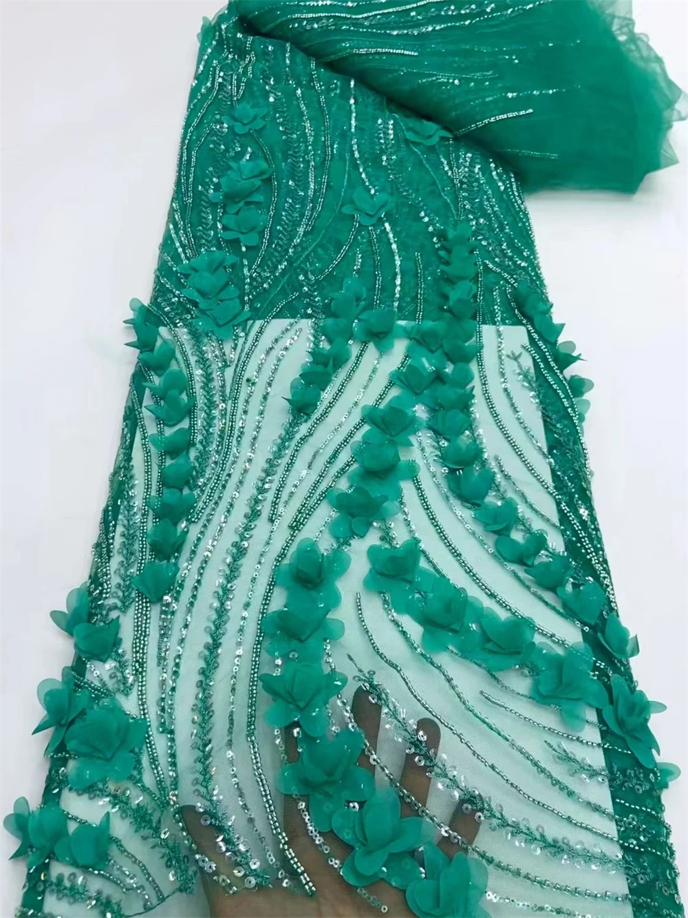 

Green Luxury Nigerian Sequins Beaded Lace Fabric 2024 High Quality White African Wedding Bridal Embroidery French Tulle Sewing