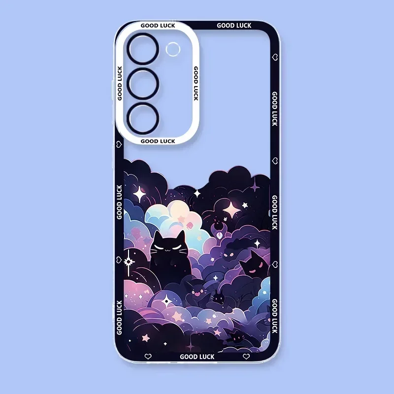 Whimsical Starry Night Black Cat Phone Case - Artistic Clear Cover Design