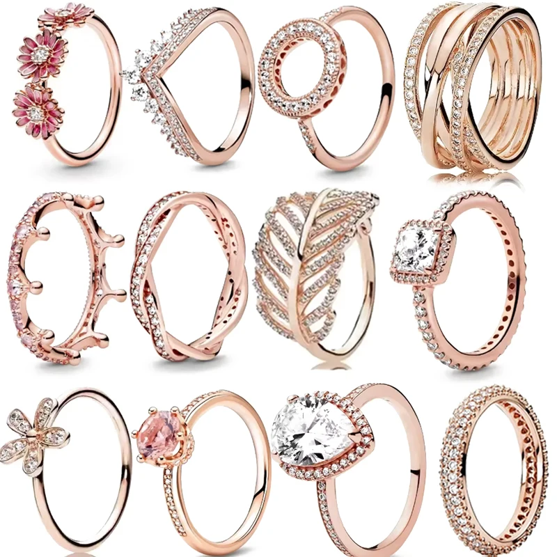 925 sterling silver rose gold women's classic ring DIY original Valentine's Day fashion jewelry lover gift