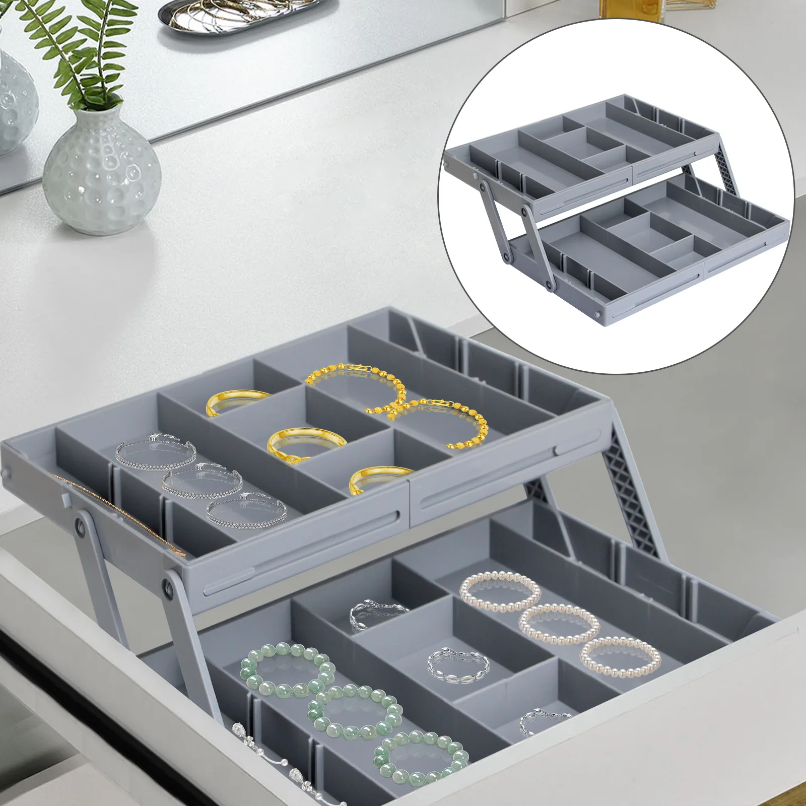 2/3 Tier Drawer Organizer Storage Tray Expandable Drawer Jewelry Box Adjustable Foldable Desktop Organizer Box Kitchen Cosmetics storage tray bamboo organizer tray cutlery organizer silverware organizer