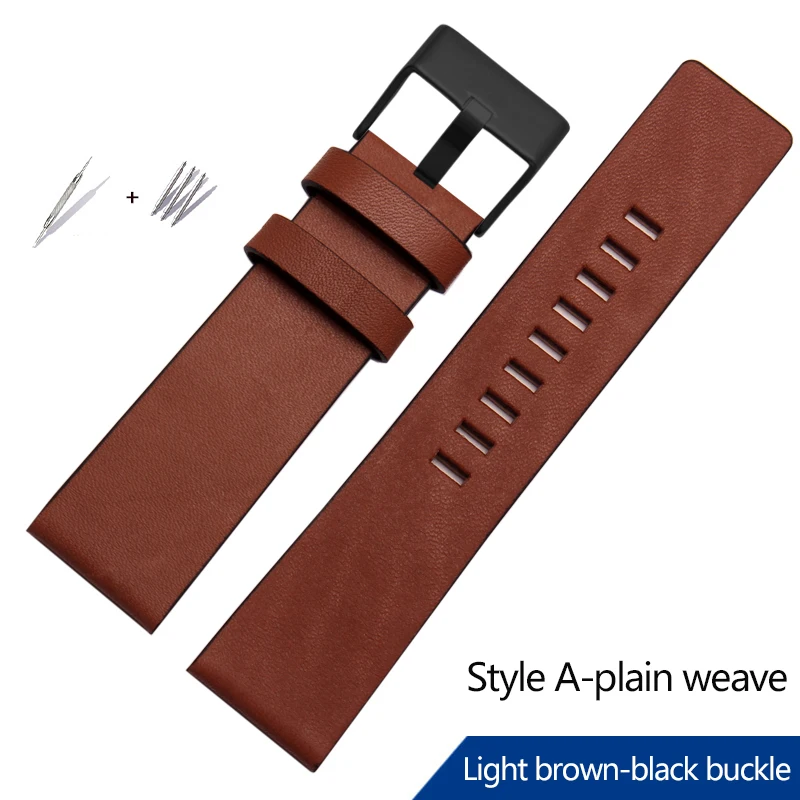 Genuine Leather Strap Bracelet for DIESEL Watch - Black/Brown, Multiple Widths