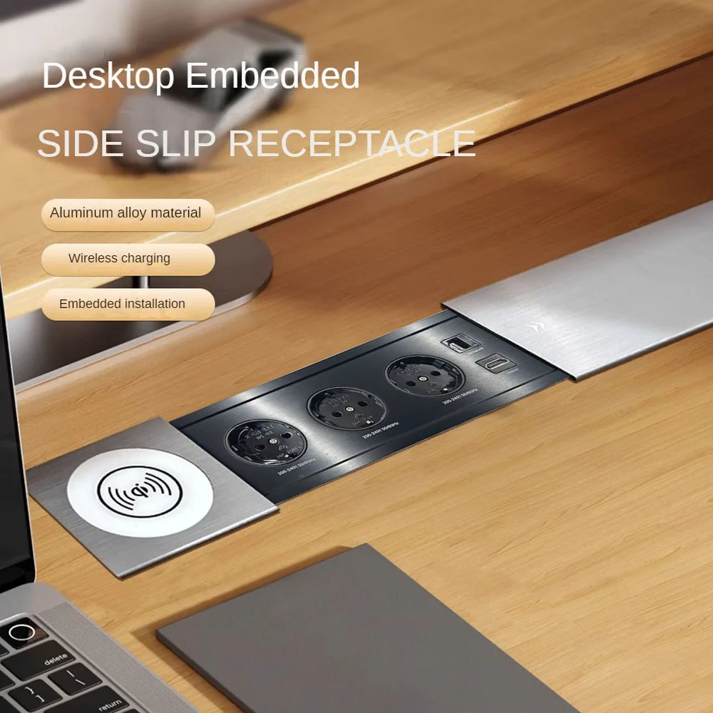 MANLEIKE Table Hidden Socket Embeded Sliding Cover Desktop Outlet Conference Office Socket With wireless charge,Network,Hdmi 6