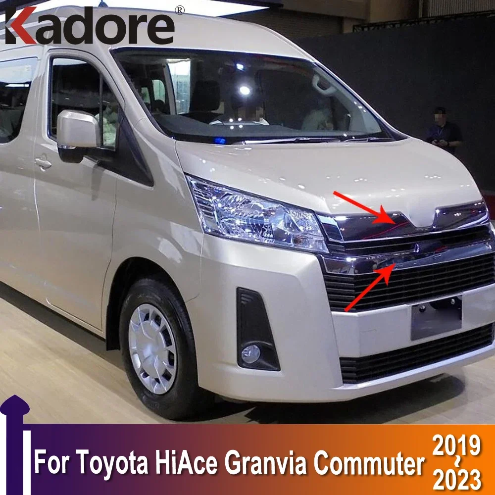 

For Toyota HiAce Granvia Commuter 2019-2021 2022 2023 Chrome Front Grille Trim Racing Grills Around Frames Car Accessories