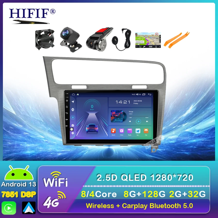 Autoradio 4 + 64Gb Per Vw/Volkswagen/Golf 7 2 Din Android 13 Autoradio Multimedia Gps Dvr Camera Ram 4Gb Rom 64Gb Radio Ips Fm