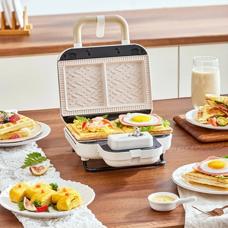 Dual Plate Breakfast Maker, MultiFunction Waffle and Sandwich Toaster for Home Use, Quick Cook Appliance, Easy Clean Surface 6