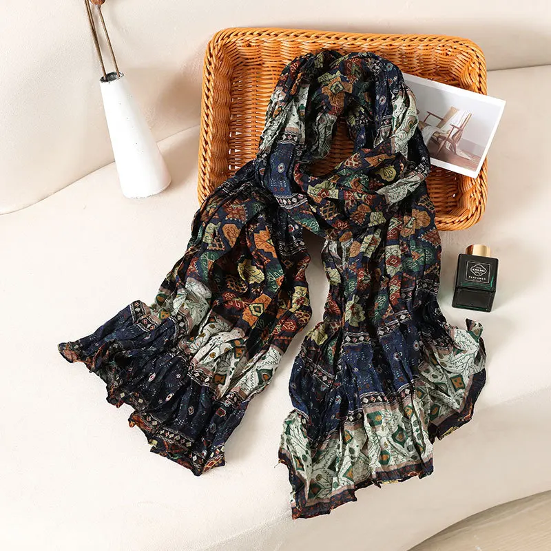 thumbnail image 1 of Chal de pashmina de algodón de marca de lujo para otoño, bufandas cálidas para mujer, diseño estampado, pañuelo de playa, estolas, bufanda 2023, 1 of 4