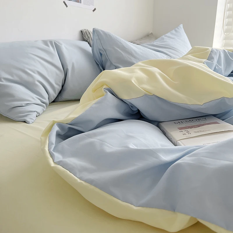 Description Picture 3 of itemLight Blue Duvet Cover Set with 2pcs Pillowcase INS Style Soft Comforter Covers for Queen King Reversible Fashion Solid Bedding