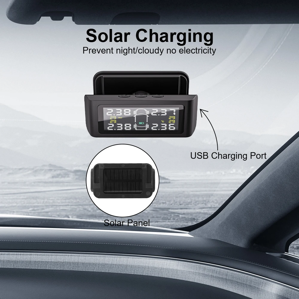 Auto-Sicherheitsalarmsysteme mit 4-teiligem externen Sensor, kabelloses Mini-Auto-Reifendruckkontrollsystem, USB TPMS – Detail 17