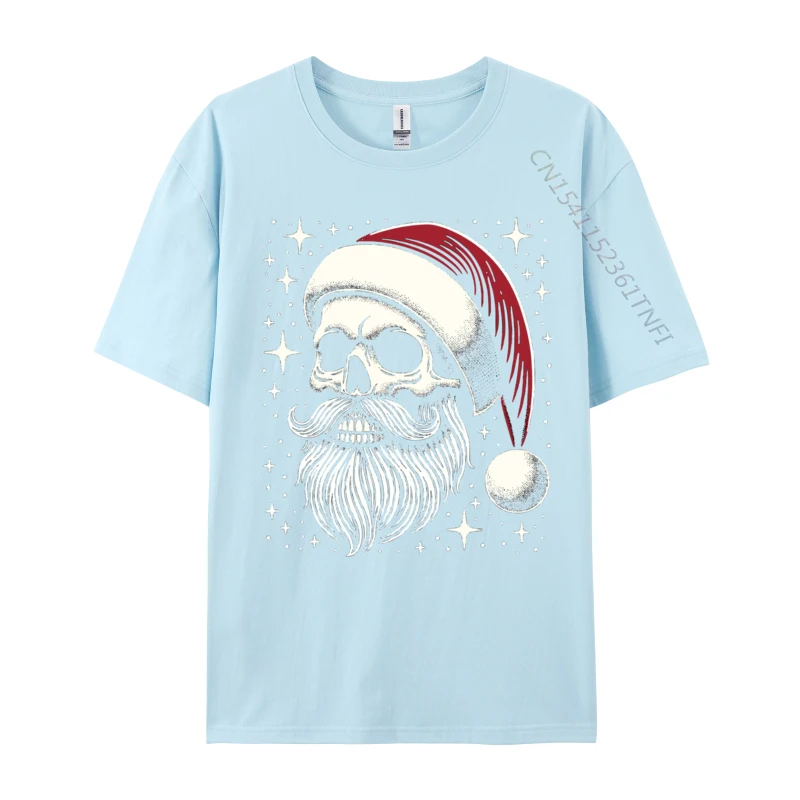 Tops Tees cosie T-shirts Father Day 2024 Hot Sale Funny Short Sleeve 100% Cotton Round Collar Man T-Shirt Funny Skull In A Santa Claus Hat Christmas Skull light