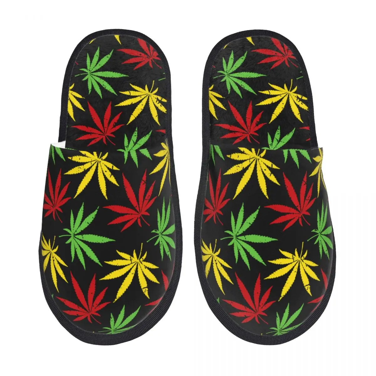 

Home Slippers Indoor Bedroom Slipper Rasta Leaves Soft Flip Flops Furry Plush Shoes