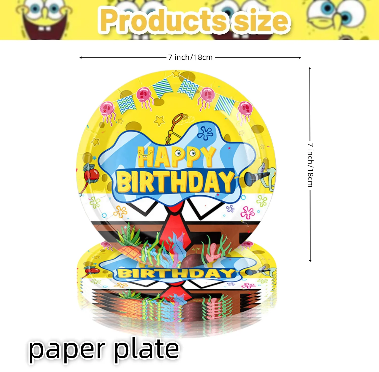 thumbnail image 1 of Decoración de fiesta de cumpleaños de Bob Esponja, vajilla desechable, mantel, plato, bolsa de regalo, globo, Baby Shower, suministros de fiesta para niños, 1 of 4