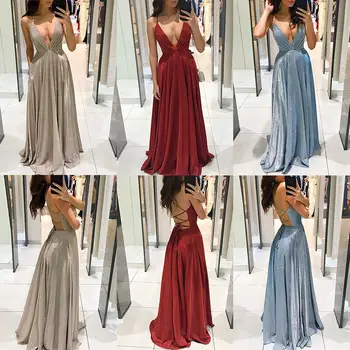Sexy Modern A-Line Evening Dress Prom Gown Sequin Sleeveless Spaghetti Strap