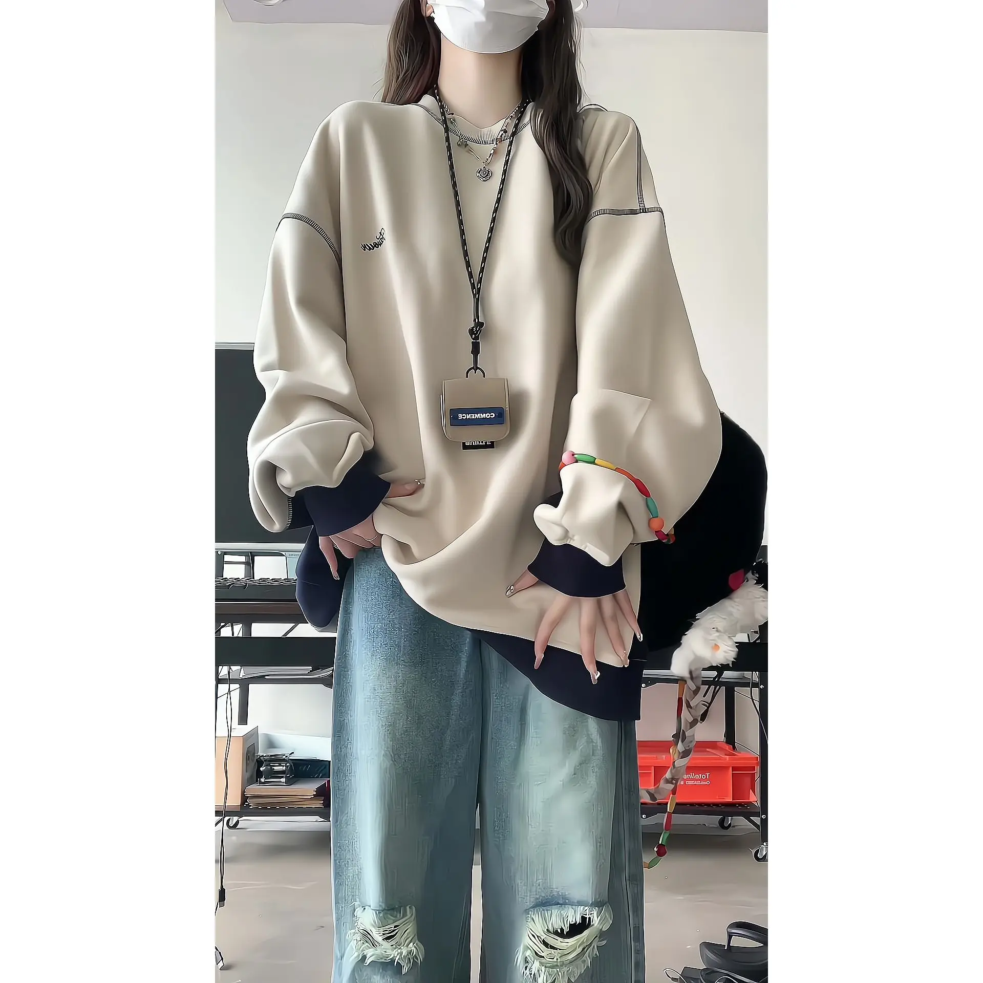 Korean Pullover Preppy StyleHigh Street Solid Hoodie Basic Streetwear Baggy Sweatshirts Aesthetic Mori Fashion Autumn Winter