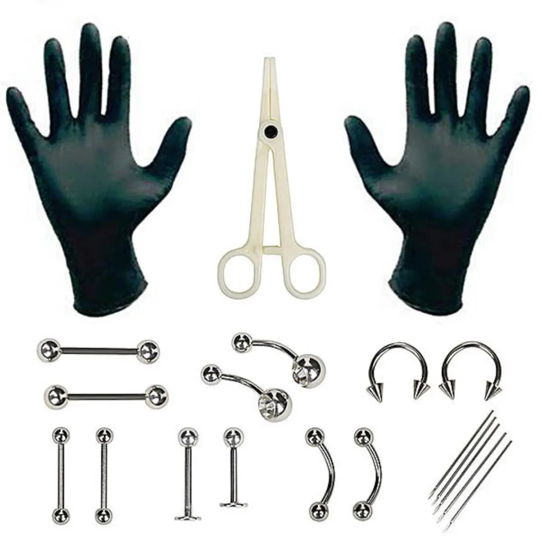 Body piercing tool 1 Set Disposable Professional Body Piercing Tool Kit Piercing Needle Clamp Tools Ear Tragus Nose Eyebrow Navel Piercings 316