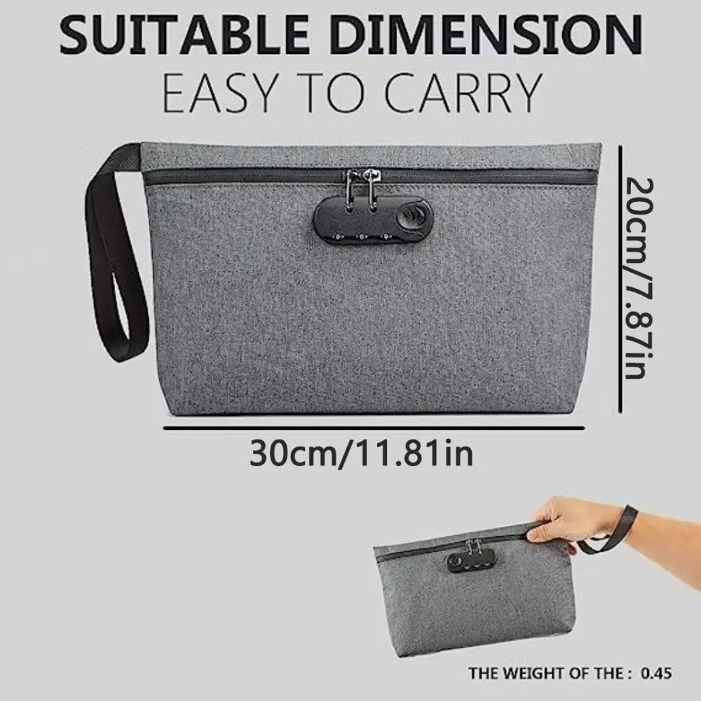 Combination Lock Smell Proof Stash Bag Carbon Lined with Handle Smell Isolation Case Waterproof Double Zipper