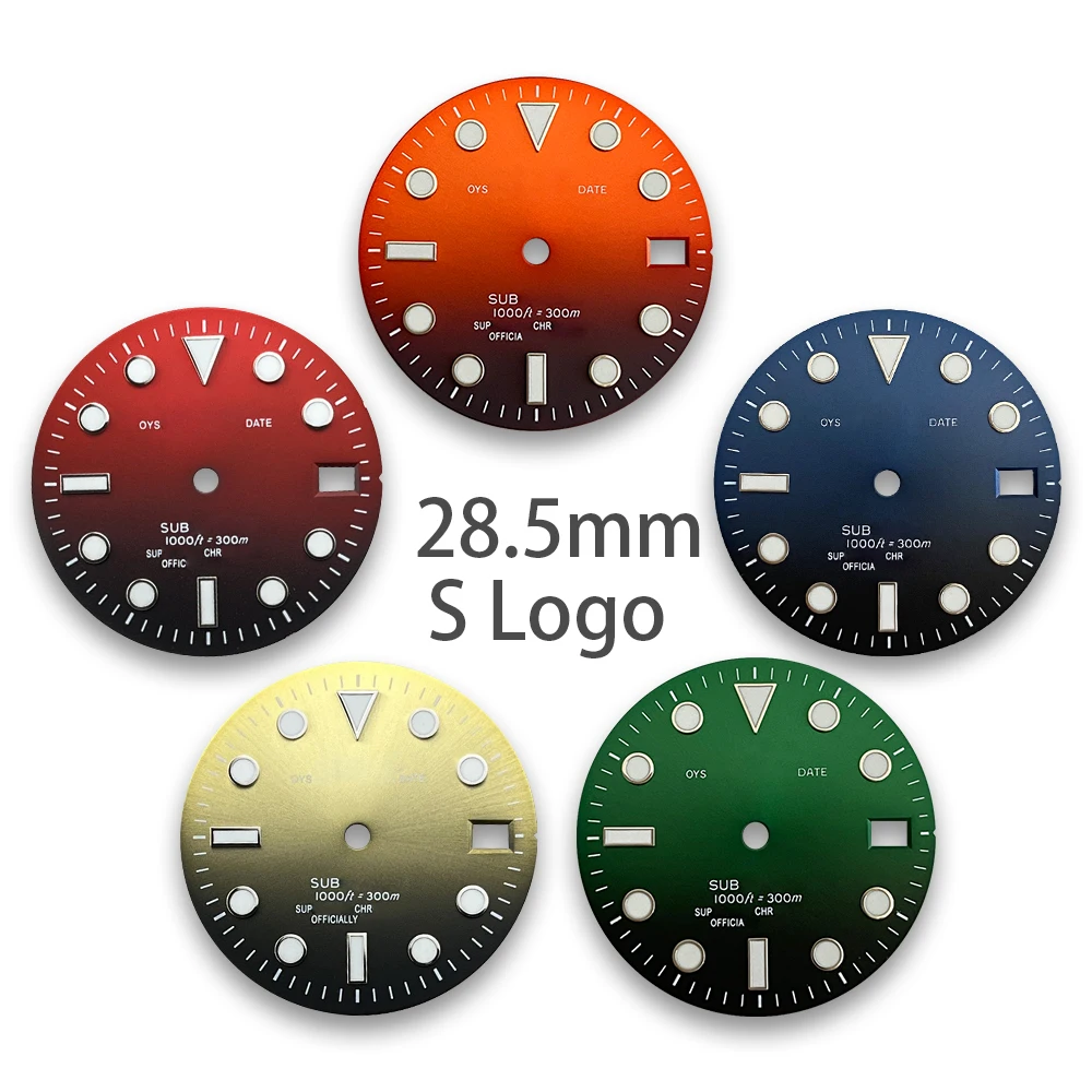 

28.5mm SUB S Logo Gradient Diver's Dial Suitable For NH35/NH36/4R/7S Movement Green Luminous Watch Accessories