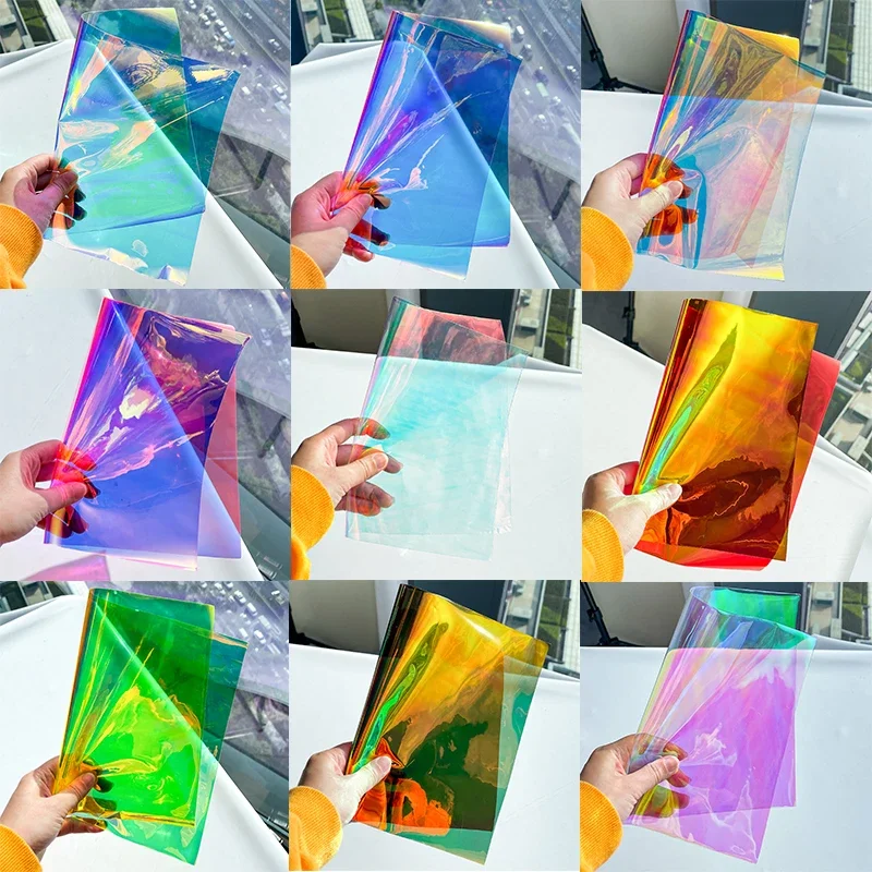 

Iridescent Holographic Clear PVC Fabric Transparent Laser Rainbow Vinyl 0.3mm for DIY Patchwork Bags Bows Jewlery Making