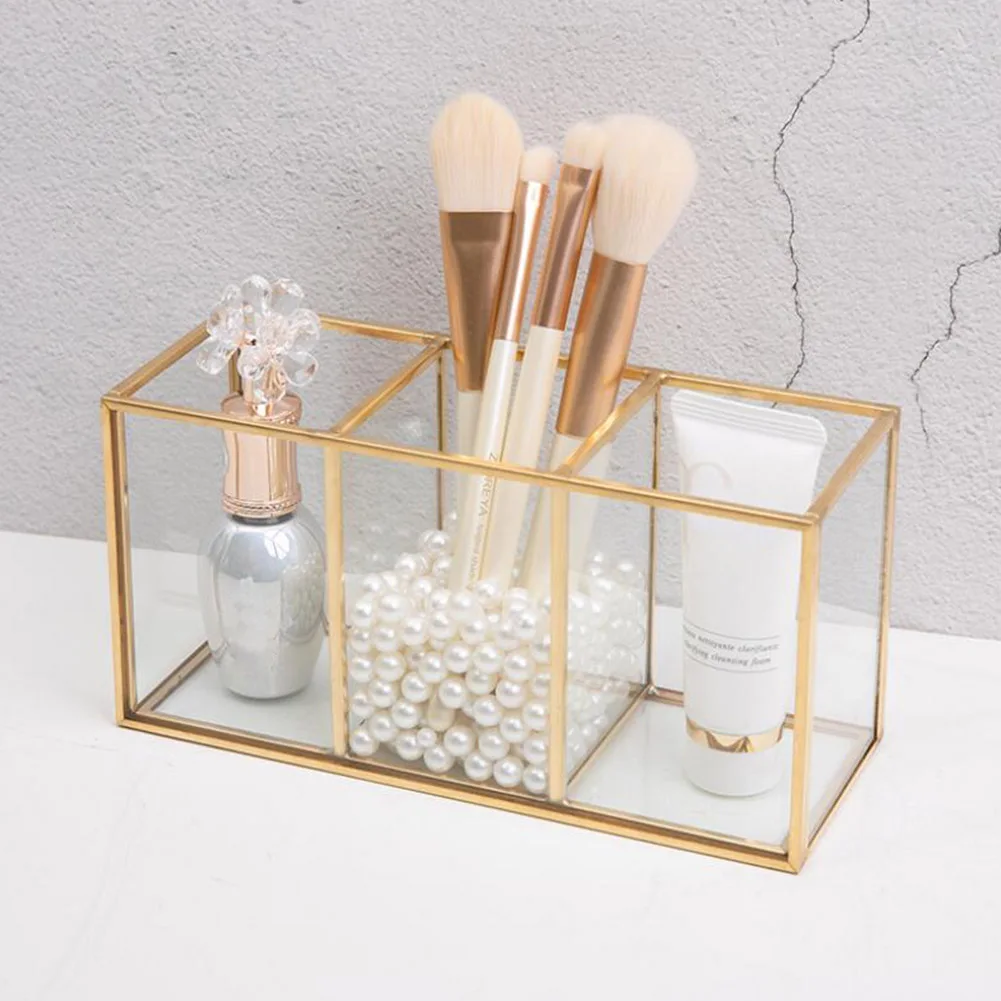 Nordic Transparent Painting Grid Glass Storage Tank Box Luxury Modern Container Makeup Cosmetics Storage Brush Storage Hot Sale 3