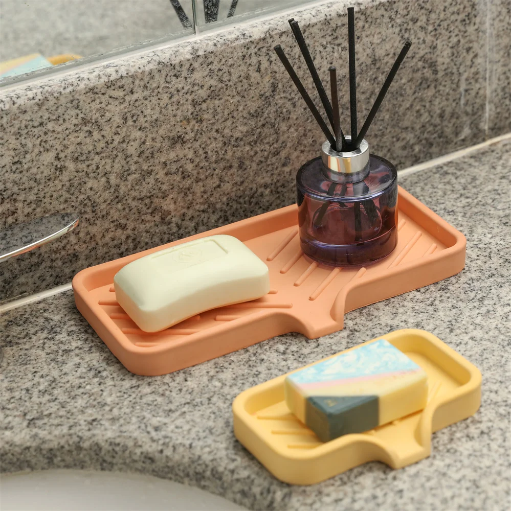 

Rectangular Concrete Soap Dish Mold with Drainage Channel DIY Soap Holder Silicone Molds for Cement Bathroom Kitchen Decor