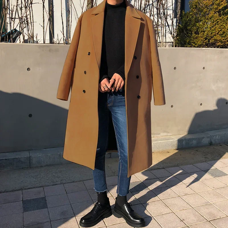 Tweed Coat Men's Medium-length British Wind Windbreaker Winter Versatile Fashion Thickened Lapel Tweed Jacket Winter Coat Men
