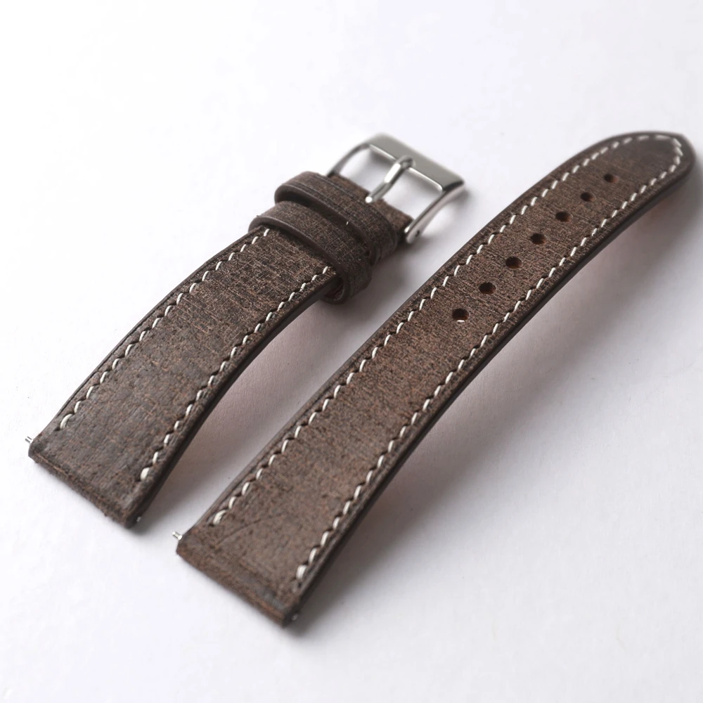 Handmade Vintage Style Genuine Leather Strap - High Quality Italian Cowhide with Quick Release