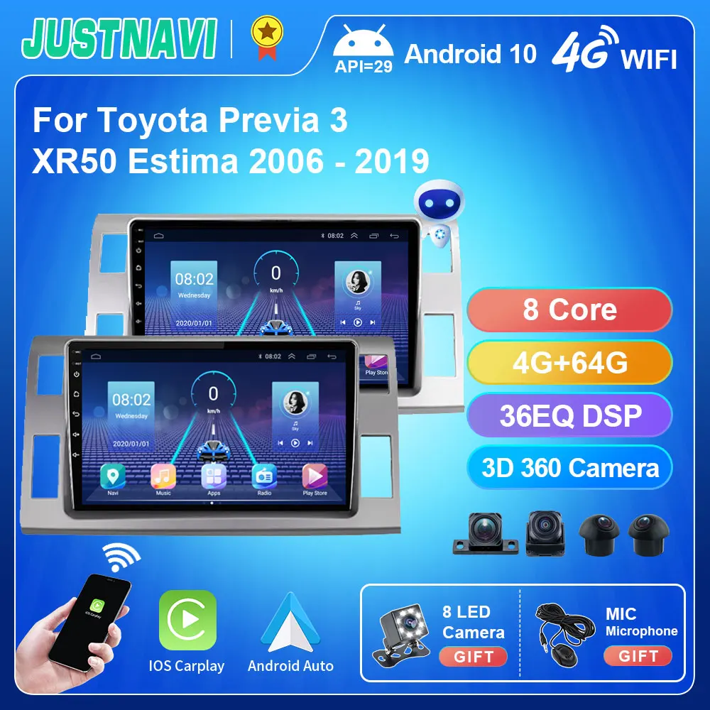 JUSTNAVI QT5 4G 64G новейший Android 10 0 Автомобильный Радио Видео плеер для Toyota Previa 3 XR50 Estima 2006