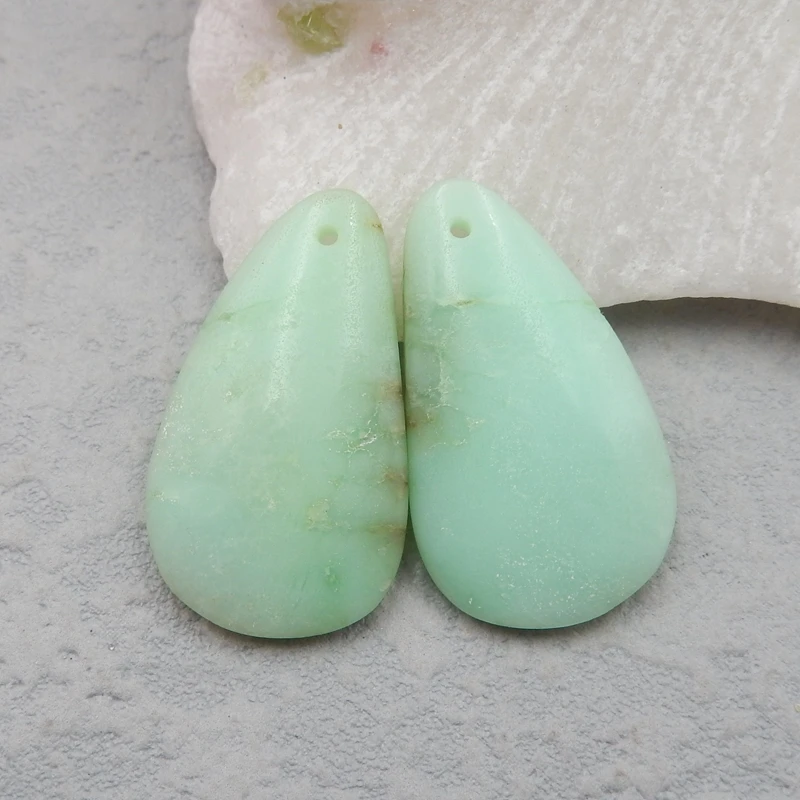 

Natural Nugget Chrysoprase Earring,Semi-precious stones, Jewelry accessories Earring beads pair27x15x3mm4.6g