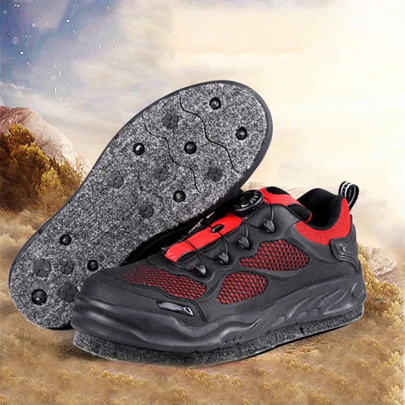 Reef Rock Fishing Shoes Felt Sole With Nail Removable Sole Anti Slip Self-loce Lace Upstream Hiking Hunting Fishing Wading Shoes
