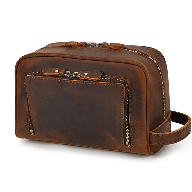 Genuine Leather Cosmetic Bag for Men and Women