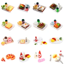 

1Set Mini Pretend Food Toys Dollhouse MIniature Toast Bread Jam Dinner Plate Cup Spoon For Doll House Kitchen Accessoreis