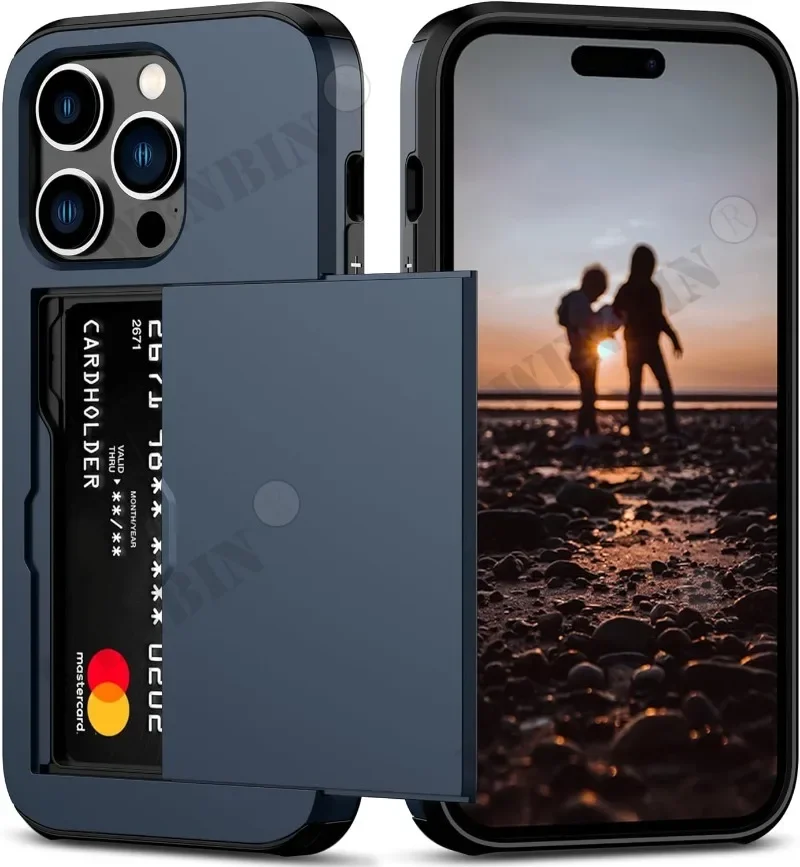 thumbnail image 1 of Case For iPhone 15 14 13 12 Pro Max Plus Holder Heavy Duty Protective Dual Layer Shockproof Hidden Card Slot Slim Wallet Cover, 1 of 5