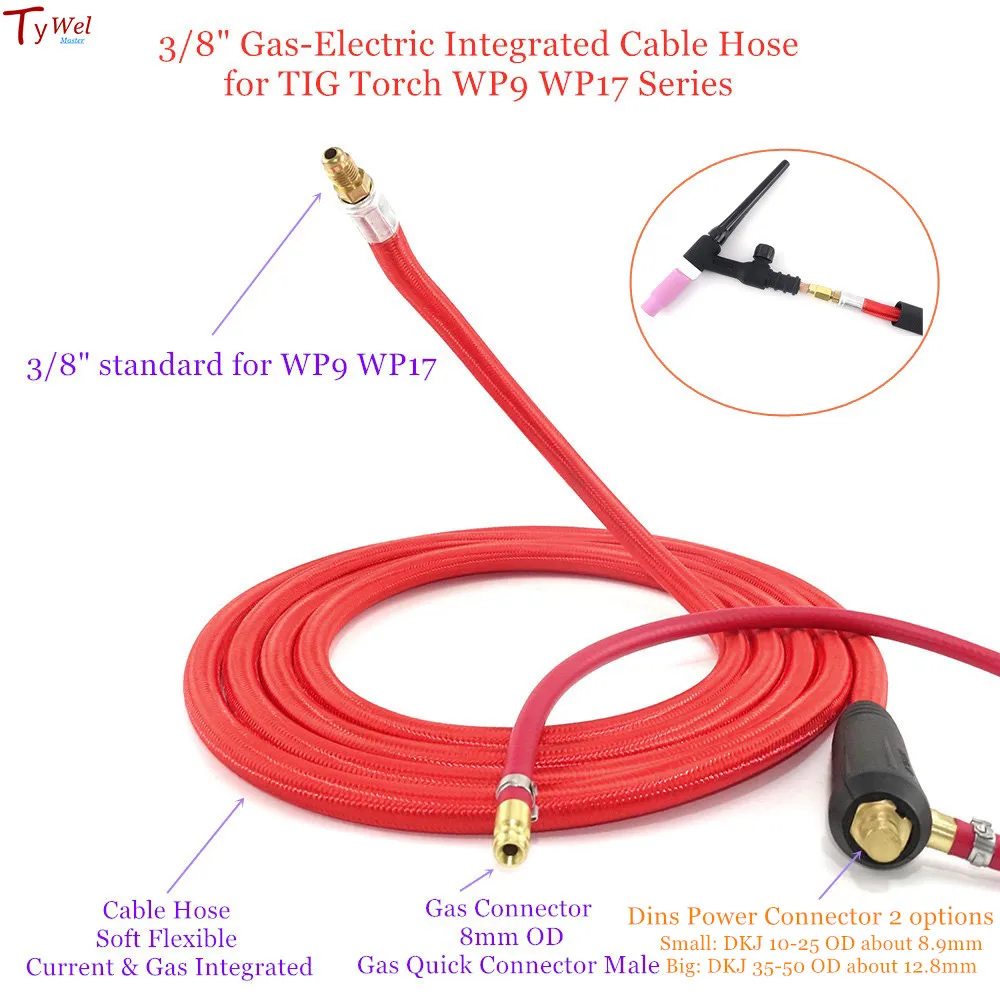 Tig Welding Cable Hose 3m Soft Flexible Integrated 3/8” 8mm Quick