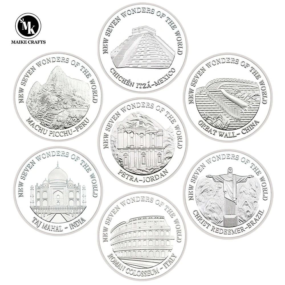 7 Pz/Set New World Seven Wonders Challenge Coin Artigianato In Metallo Moneta Commemorativa Decorazione Della Casa