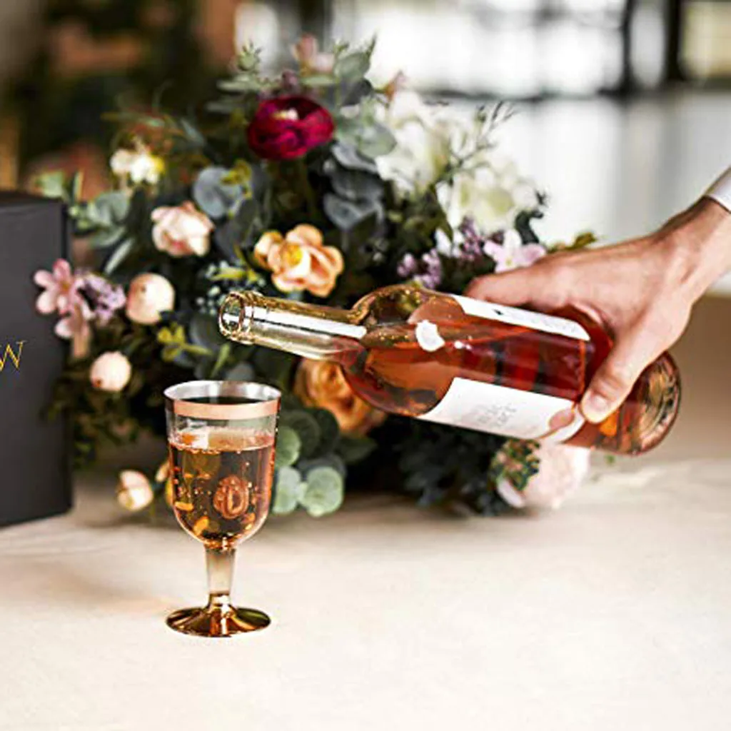 6pc Golden High Quality Plastic Wine Glass Disposable Cup Durable Party Wedding Festival Plastic Cup Bar Wine Supplies