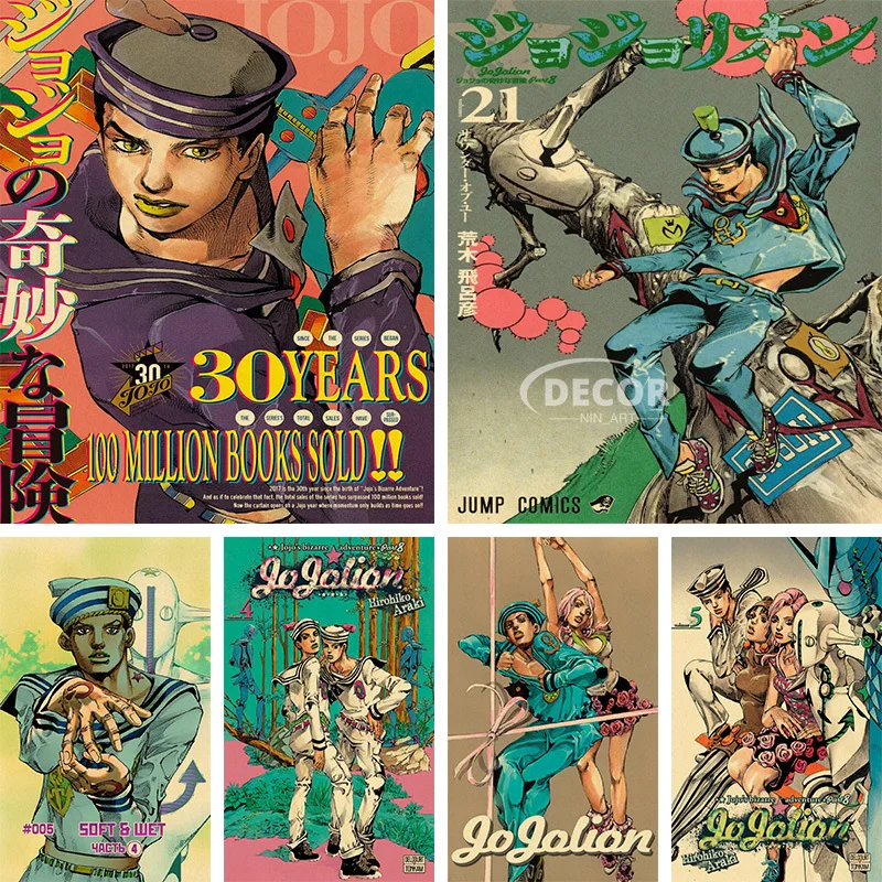 

Japanese Anime Poster Kraft Paper Bungo JoJo's Bizarre Retro Art Posters Living Room Manga Painting Home Wall Decor Stickers