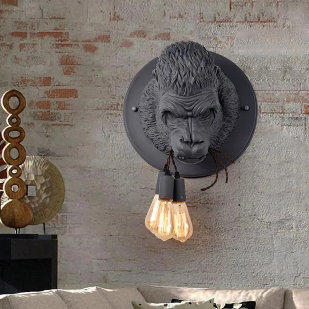 WALL MOUNTED GORILLA HEAD LIGHT Retro Led E27 Wall Light Home Loft Bedroom Bedside Home Decorative Wall Light 3